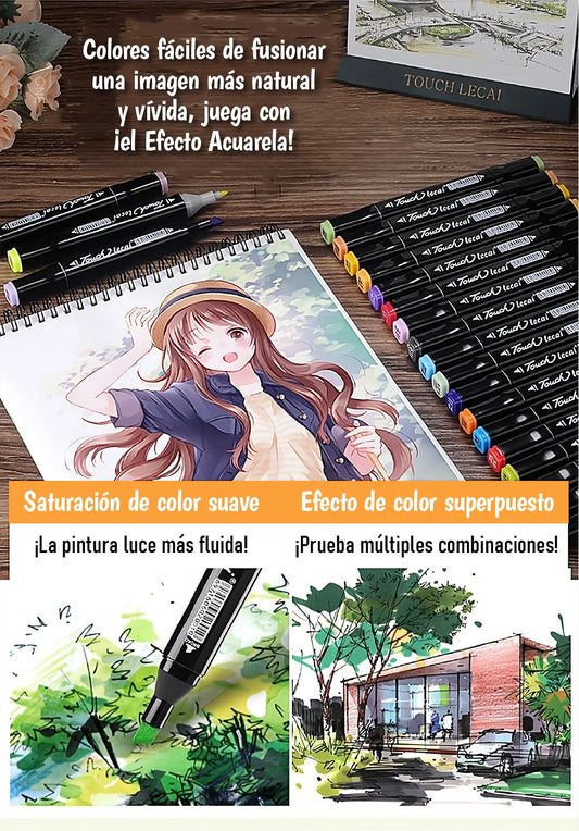 Estuche de 60 Marcadores Touch Doble Punta